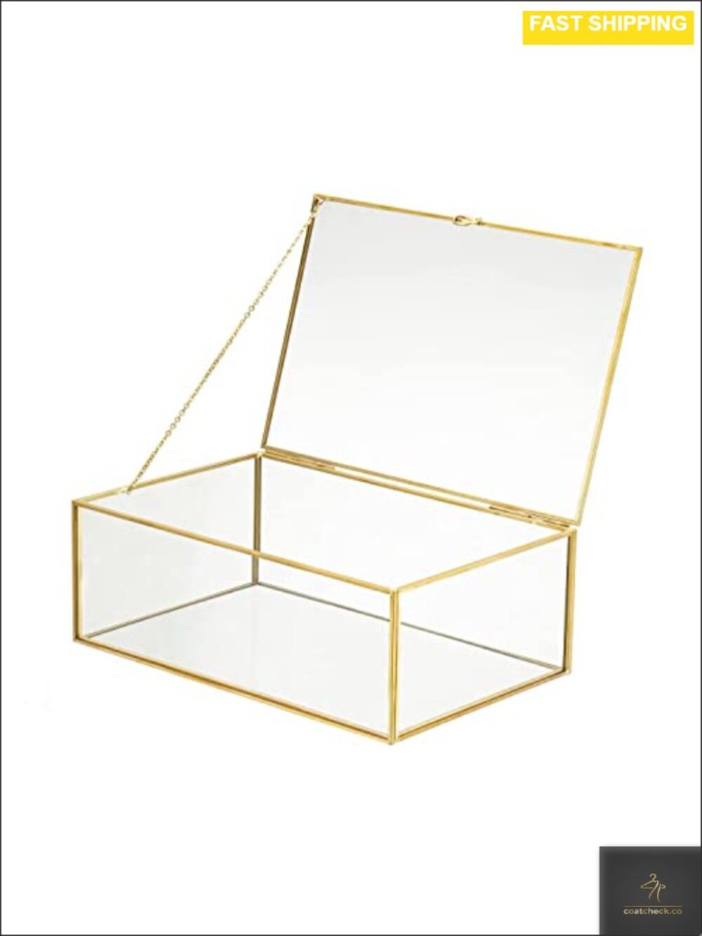 Glass Jewelry Box Gold Frame Hinged Lid Keepsake Card Photo Storage